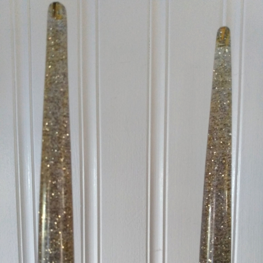 Vtg Mid-Century Acrylic Lucite Faux Candle Pair Set Glitter Flecked Silver MCM - Picture 5 of 11